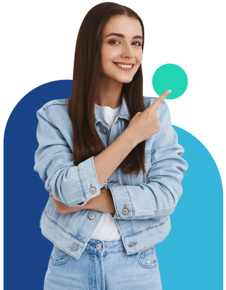 chica señalando un circulo azul