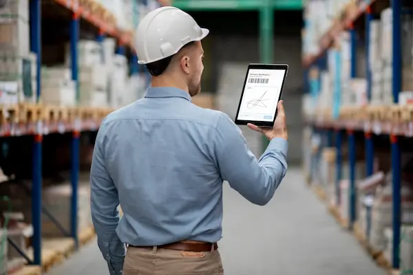 empresario realizando acciones de inventario con el apoyo de la tecnología NFC