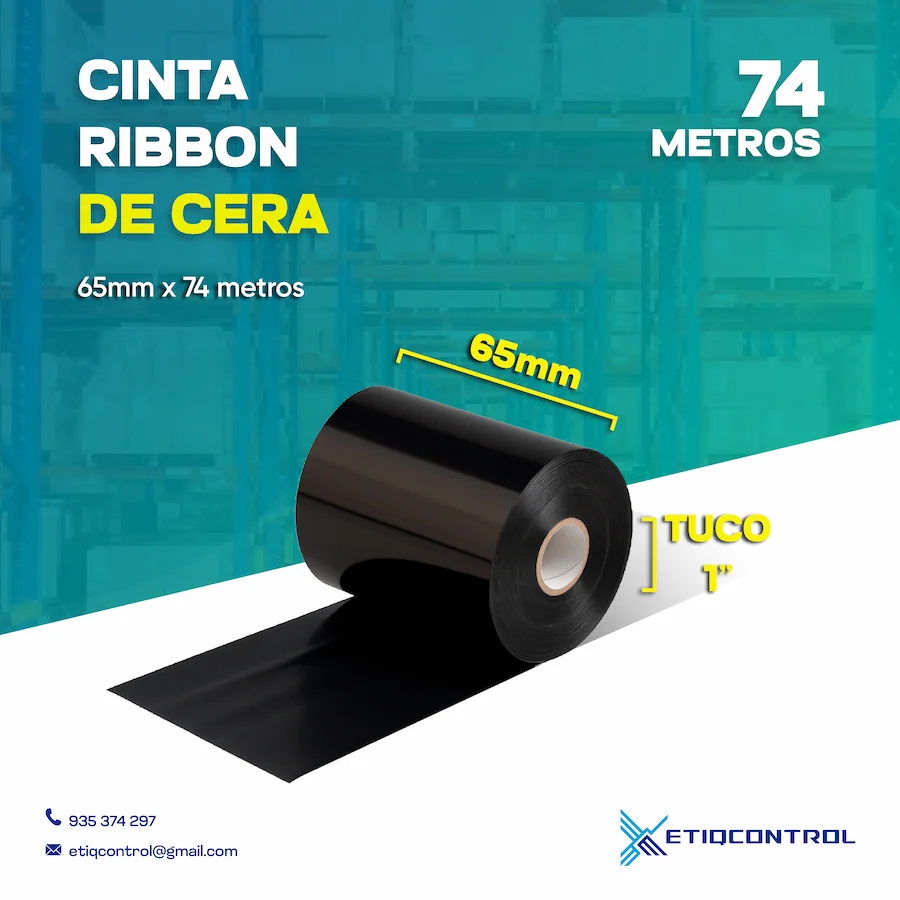 Cinta Ribbon de Cera 65 MM x 74 MTS Cinta Ribbon de Cera 65 MM x 74 MTS