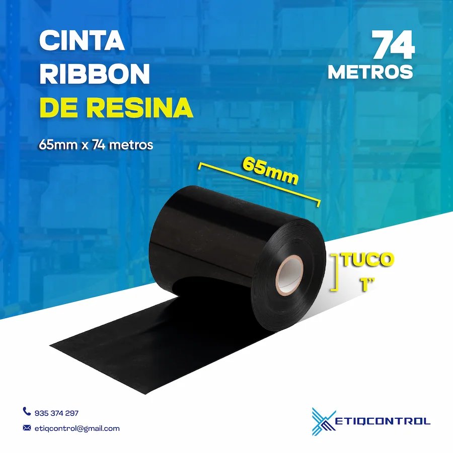 Cinta Ribbon de Resina 65 MM x 74 MTS Cinta Ribbon de Resina 65 MM x 74 MTS