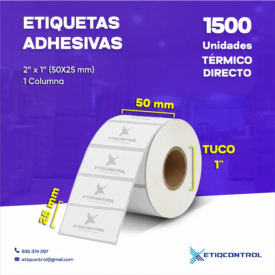 Etiquetas térmico directo 2x1 pulgadas 1C T1 Etiquetas térmico directo 2x1 pulgadas 1 columna